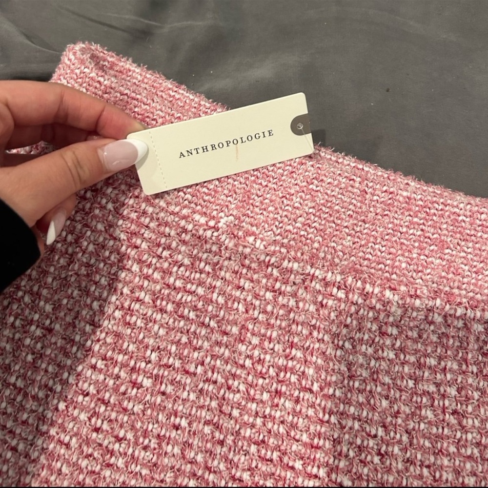 Anthropologie Women’s Pink Tweed Fringe Mini Skirt - Picture 2 of 3